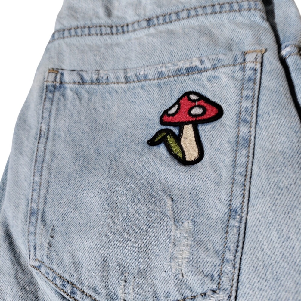 PacSun Dad Jean Light Wash Distressed Patched Embroidered Button Fly Women 26